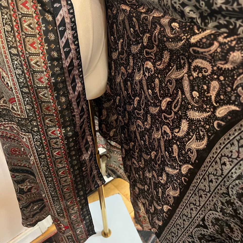 Vintage Black Red Satin Paisley Wrap Skirt Boho Maxi 90s WhimsyGoth Witchy XL - Picture 6 of 7